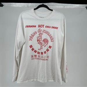 Men’s Large White Long Sleeve Sriracha Graphic‎ Tee Hot Chili Sauce